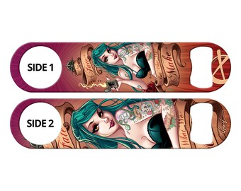 Bottle Opener for Bartender Gift Fate Nautical Green Hair Pinup Girl Bottle Opener Bar Blade Speed Bottle Opener Church Key by Martin Abel