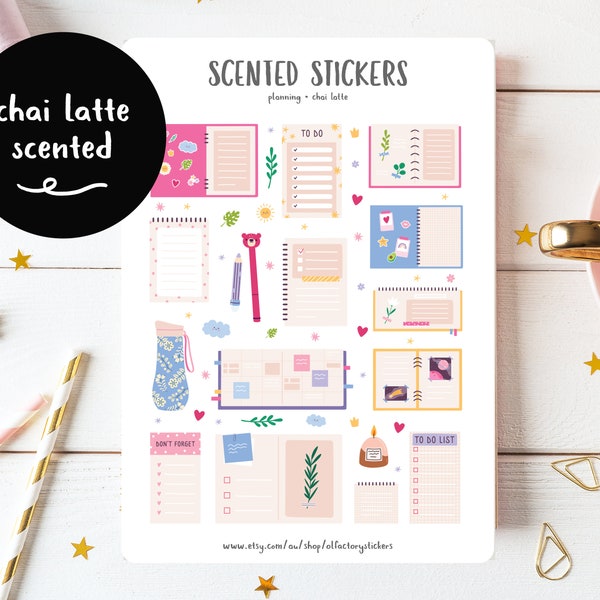 Journal Stickers, Cute Planner Stickers, Chai Latte Scented Stickers, Kiss Cut Stickers for Planners, Bullet Journals and Scrapbooking