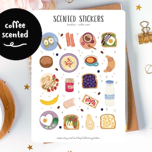 Coffee Scented Breakfast Stickers for Planners & Journals | Hygge Coffee Planner Decals | Scented Stationery
