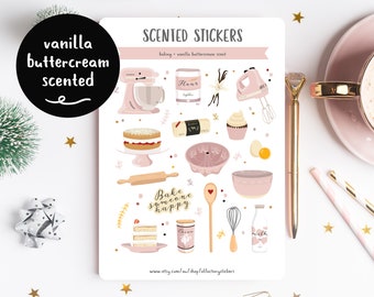Klistermärken med doft av vaniljsmörkräm | Plannerklistermärken för bakning | Klistermärken för tårta | Bullet Journal | Klistermärkesark