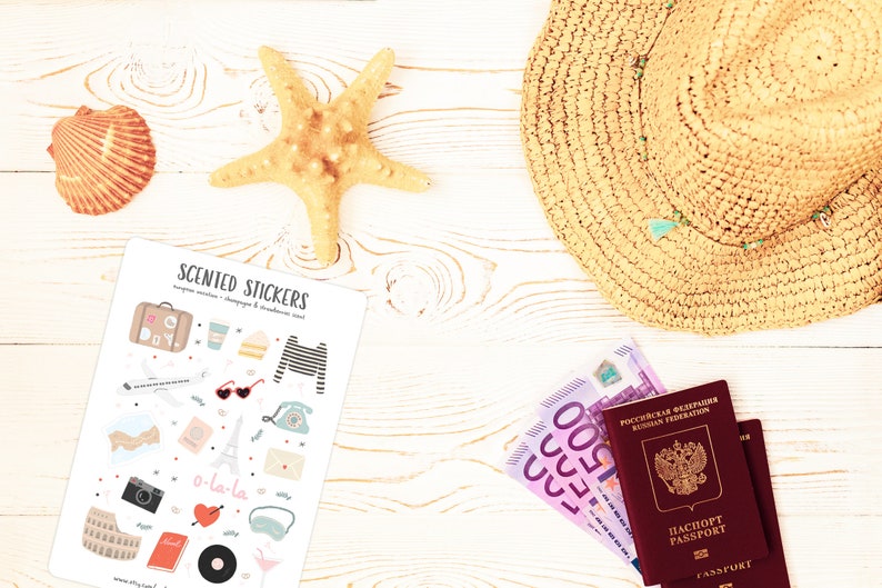 Europeiska semesterklistermärken: Planer stickers med doft av champagne och jordgubb bild 4