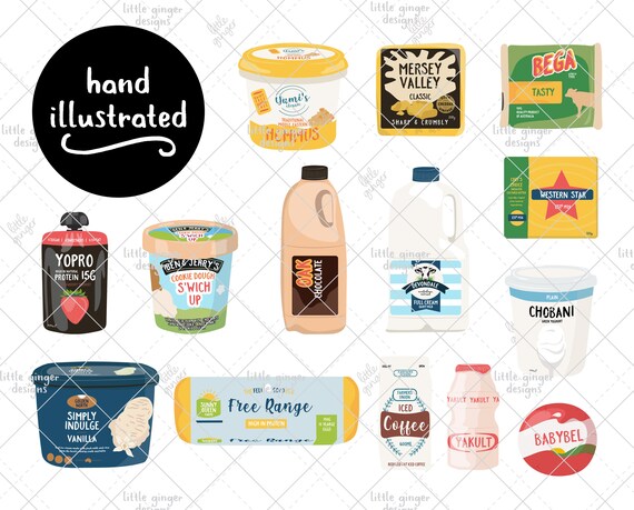 Food Clipart PNG: Hand-Illustrated Grocery Graphics (Digital Download)