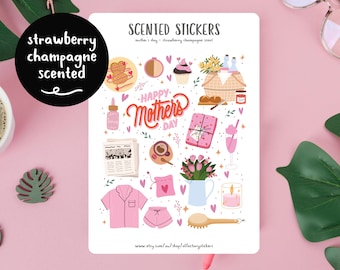 Mother's Day Scented Planner Stickers | Strawberry Champagne | Gift for Mum | Bullet Journal | Sticker Sheet