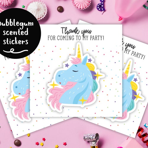 Bubblegum Scented Unicorn Stickers: Party Favor Bag Fillers
