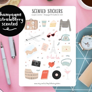 Europeiska semesterklistermärken: Planer stickers med doft av champagne och jordgubb bild 1