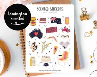 Australiska doftklistermärken | Lamington-doft | Bullet Journal-klistermärken | Australisk present | Scrapbook-dekaler