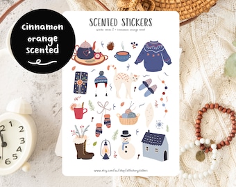 Cinnamon Orange Scented Winter Stickers: Hygge Planner Stickers