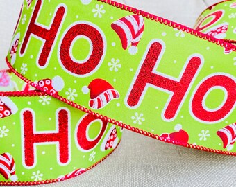 Christmas Ho Ho Ho Wire Edged Ribbon 2.5” Wide, Gift Wrapping, Christmas Decorations, Christmas Ribbon, Ho Ho Ho Ribbon, Santa Ribbon