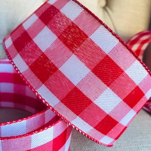 Wire Edged Ribbon Checkered Check Buffalo Red White, 2.5” Wide,  Wreath, Garland, Centrepiece, Wreath Decoration, Valentines/ Christmas