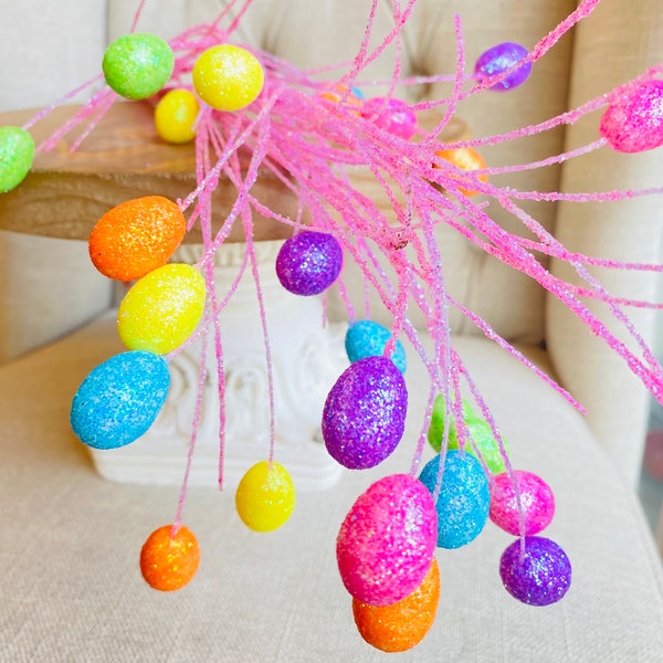 Glitter Easter Egg Grass Spray, Multi Coloured Easter Eggs, 31” long, Easter Eggs, Easter Wreath, Easter Decoration