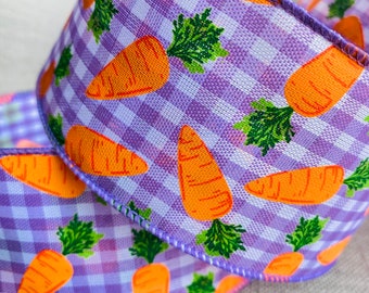 Wire Edged Ribbon, Easter Carrots, Gingham , 2.5” Wide, Wreath Ribbon, Easter Ribbon, Carrot Ribbon, Easter Bunny Carrot
