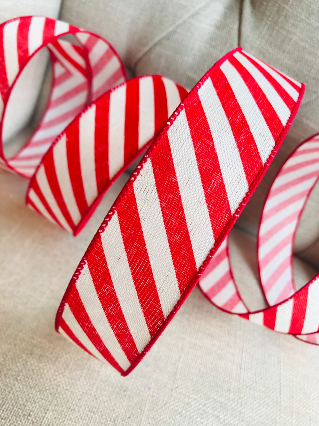 Gorgeous Wire Edged Ribbon Red White Candy Stripe Christmas - Etsy UK