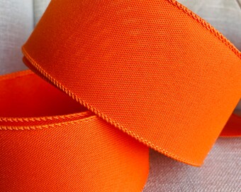 Bright Orange Wire Edged Ribbon 2.5” Wide, Perfect Wreath Garland Centrepiece Craft Bow Ribbon, Wired Ribbon
