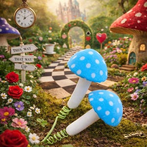 Blue Toadstool Pick, Wreath Decoration, Wreath Embellishments, 14” High, Mushroom Decoration, Blue White Dot Toadstool, Woodland Decoration,