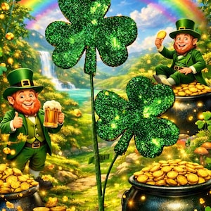 Sequin Shamrock Spray Pick, St Patricks Decor, 22" Long