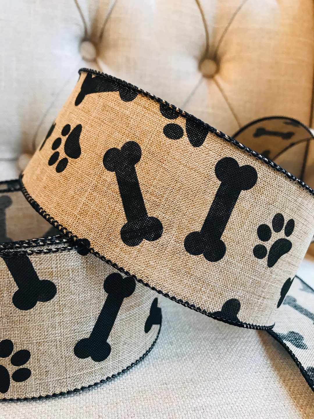 9 Meter Wire Edged Ribbon Dog Paw Bone Print in Black on Etsy UK