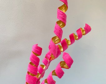 Pink Gold Wired Curly Picks Sprays, Christmas Decoration 17” Long, Christmas Tree Decoration, Garlands, Wreaths, Gold Pink Curly Decoration,