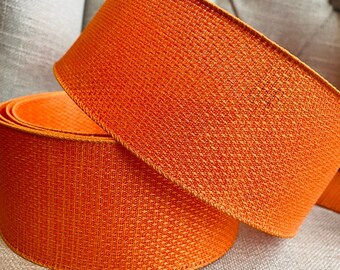 Bright Orange Wire Edged Ribbon Faux Burlap 2.5” Wide, Wreath Ribbon, Wired Ribbon, USA To U.K. import