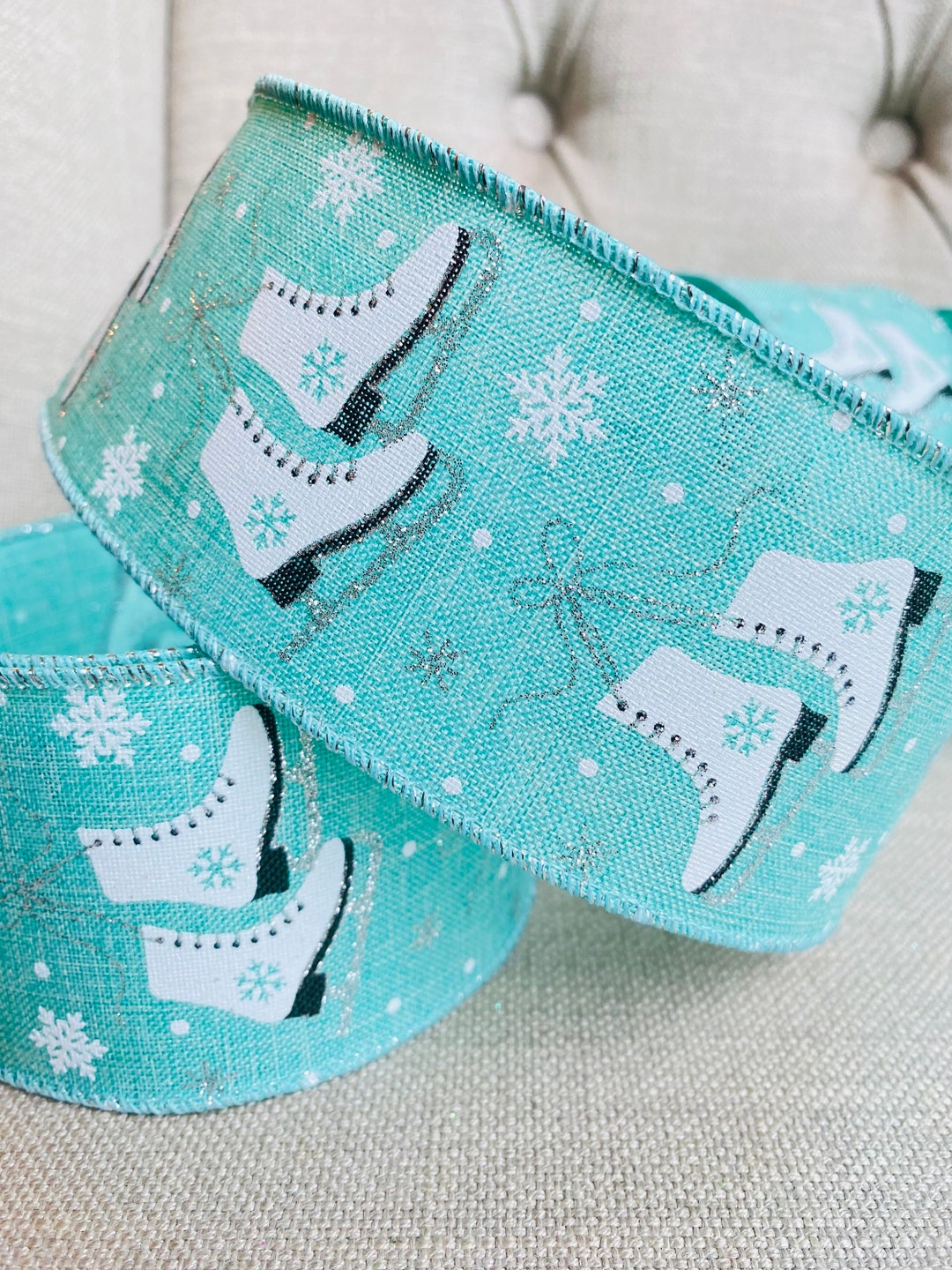 9 Meter Wire Edged Ribbon Ice Skating Boots on Mint With - Etsy