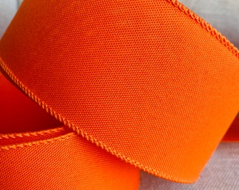 9 Meter Bright Orange Wire Edged Ribbon 2.5” Wide, Perfect Wreath Garland Centrepiece Craft Bow Ribbon, Wired Ribbon