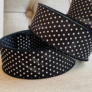 9 Meter Wire Edged Ribbon Swiss Polka Dot Black and White  1.5” Wide, Halloween Ribbon, Wreath, Garland, Bows, Decoration, Usa to uk