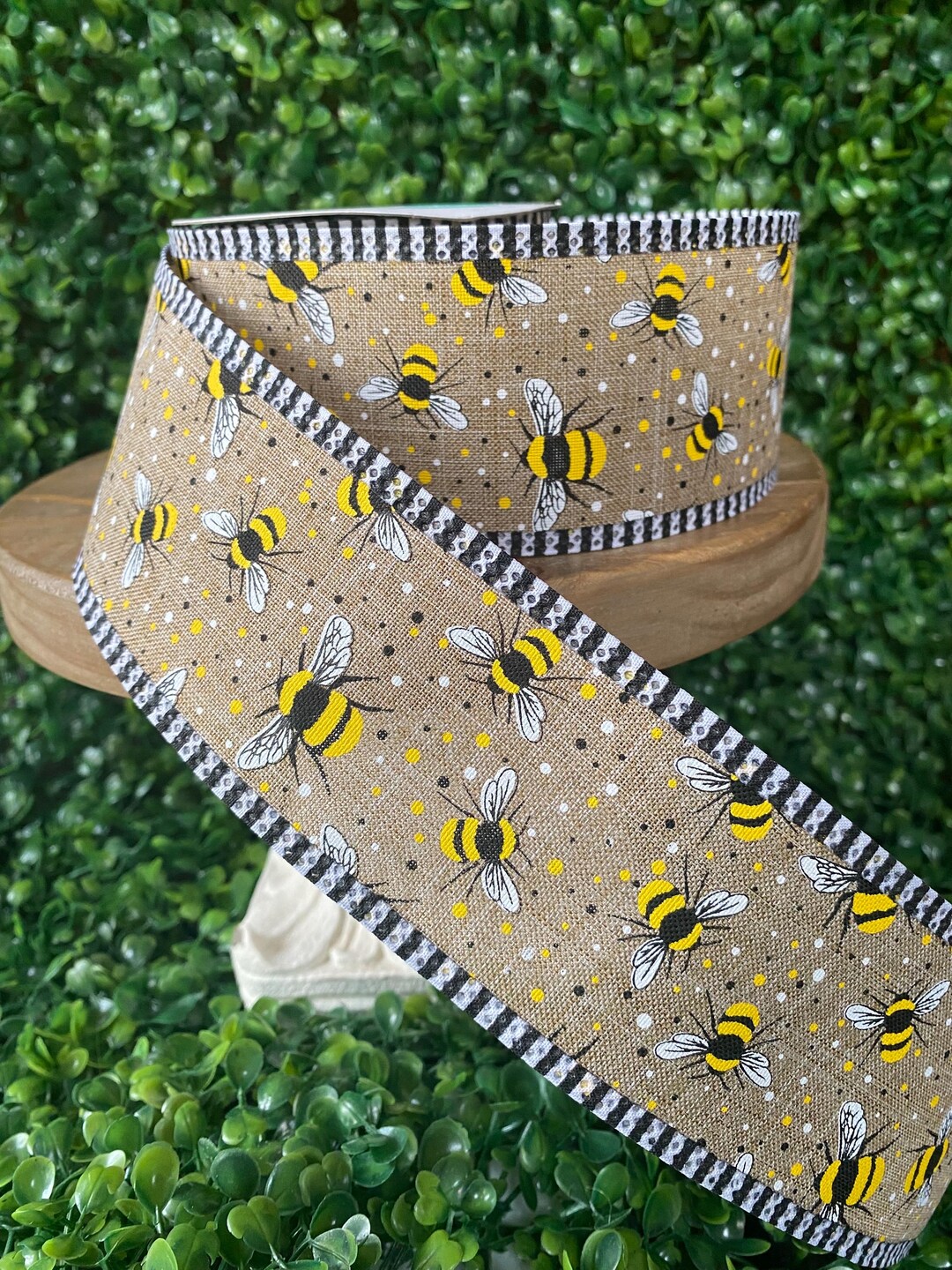 9 Meter Wired Edged Ribbon Honey Bee Bumblebee, 2.5 Wide, Spring Summer ...
