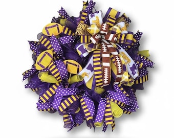 Tigers Football Wreath | Purple Gold Front Door Decor, Game Day Fan Wreath