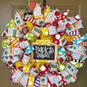 Back to School Wreath – Teacher Appreciation, Classroom Decor, School Supplies Theme, Handmade Welcome Wreath, Colorful Ribbon Wreath