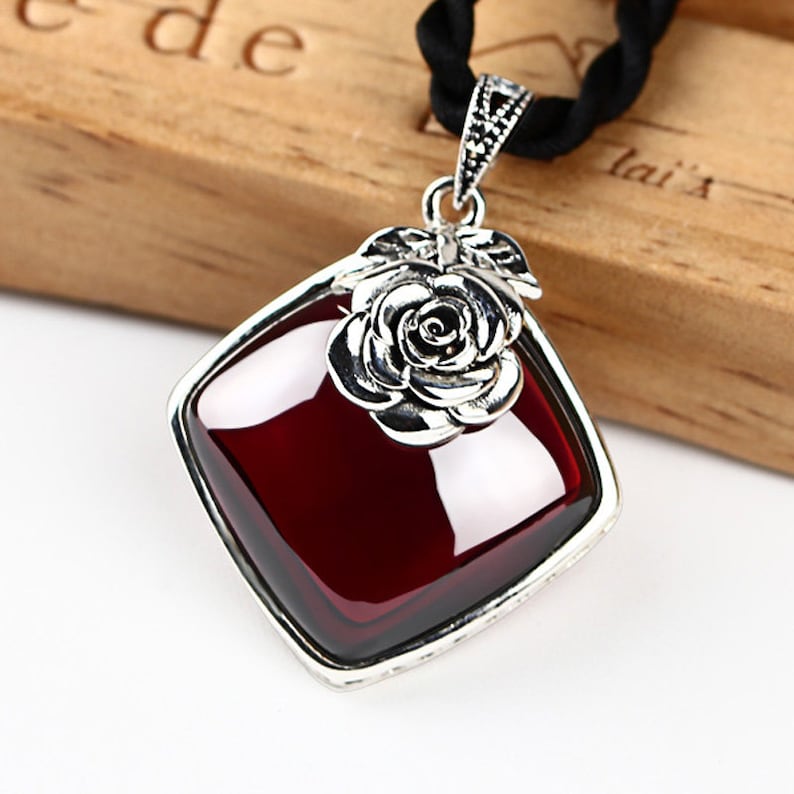 100/% 925 Sterling Silver Necklace Pendant For Women Retro Natural Precious Stones Vintage Thai Silver Pendant Jewelry