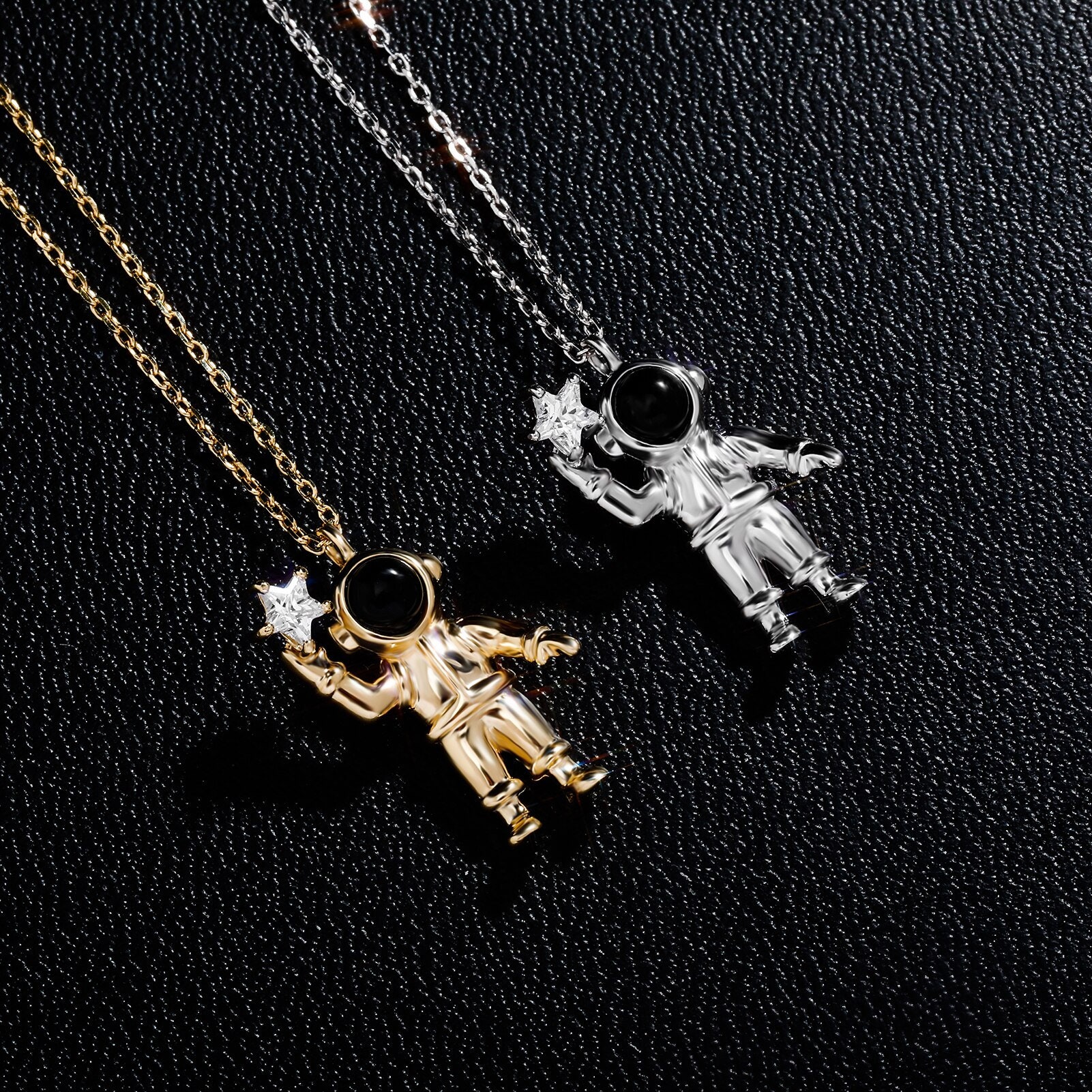 Men's Sterling Silver Astronaut Pendant With O Chain Hip Hop NecklaceGold /  China