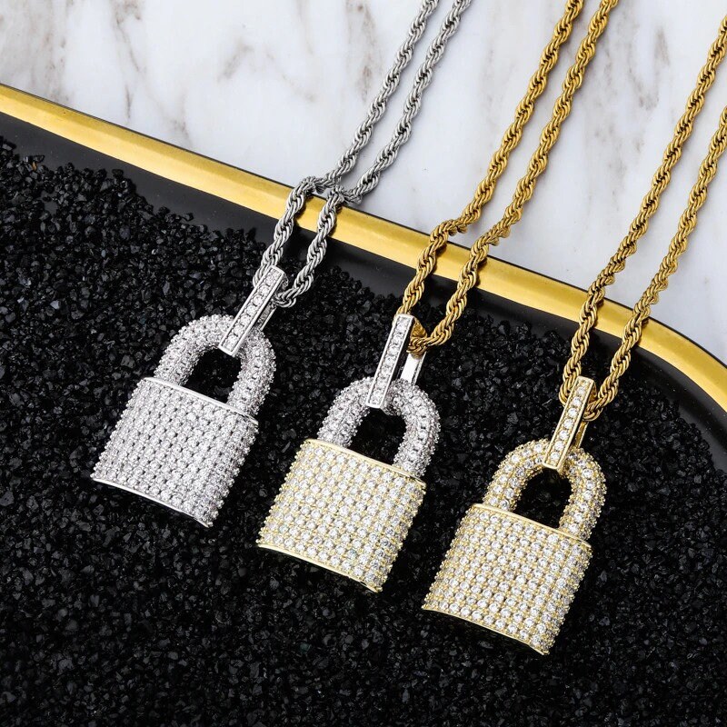 Iced-Out Lock Pendant (Silver)