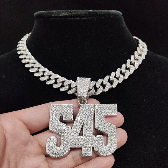 BABY Letter Monogram Hip Hop Crystal Pendant Necklace Cuban