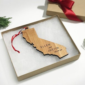 California map ornament US map Christmas ornament Cali ornament couples ornament wooden engraved ornament holiday gift travel christmas gift