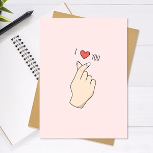 Carte d’anniversaire de coeur de doigt coréen, carte de jour de Valentine, mignon et carte de salutation unique