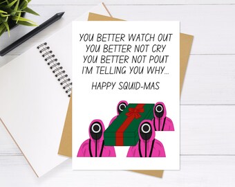 Cartão de Natal do Squid Game - Cartão de felicitações fofo e exclusivo, cartão de férias, cartão Punny, cartão engraçado