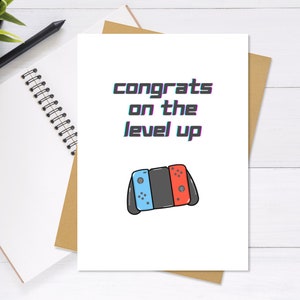 Félicitations pour la carte Level Up Gamer - Carte de félicitations, Engagement, Anniversaire, Mignon - Carte de vœux unique