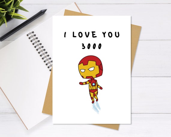 Iron Man I Love You 3000 - Biglietto d'auguri carino e unico, biglietto di  San Valentino, biglietto anniversario, biglietto Marvel