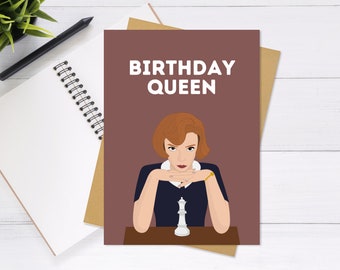 Cartão de aniversário do Gambito da Rainha - Cartão de felicitações fofo e exclusivo, cartão de aniversário, Punny, cartão de xadrez