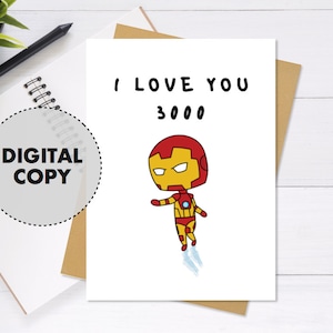 Wydrukuj Iron Man Kocham Cię 3000 - Słodka i wyjątkowa kartka okolicznościowa, kartka walentynkowa, kartka rocznicowa