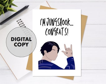 Cartão de parabéns BTS Jungkook para impressão - cartão de felicitações fofo e exclusivo, noivado, celebração, cartão BTS