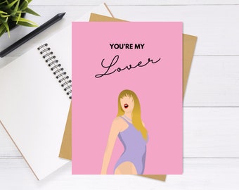 Cartão Taylor Swift Lover - Cartão de aniversário, Cartão de Dia dos Namorados, Cartão Punny, Cultura Pop