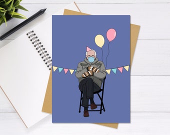 Cartão de aniversário de Bernie Sanders - Bernie Mittens, Bernie Sanders Meme, inauguração, cartão de aniversário