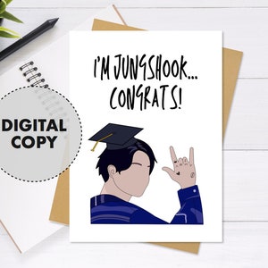 Afdrukbare BTS Jungkook Congrats Afstudeerkaart - Leuke en unieke wenskaart, afstuderen, feest, BTS-kaart