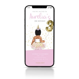 Geburtstagseinladung 3.Geburtstag / Partyeinladung Digital / Pinke Einladung / Pink