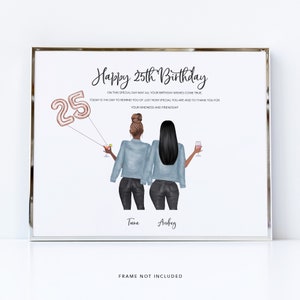 Portrait d'amis personnalisé, cadeau d'anniversaire du 25e meilleur ami, cadeau d'anniversaire des 25 meilleurs amis pour une meilleure amie, photo de joyeux anniversaire de la meilleure amie