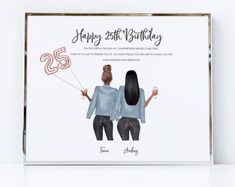 Personalised Friends Portrait, 25th Best Friends Birthday Gift, Twenty-Five Today Milestone Present for BFF, Happy Birthday Bestie Picture