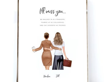 Personalised Portrait Print Leaving Gift For Work Friends, Custom Goodbye Gift, Office Worker Gifts, New Job Gift For Her