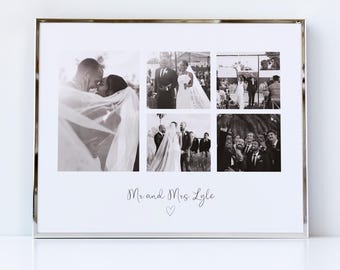 Custom wedding picture collage gift ideas for 1st or 2nd year marriage anniversary - Wall art photo gift for newlyweds in their new home