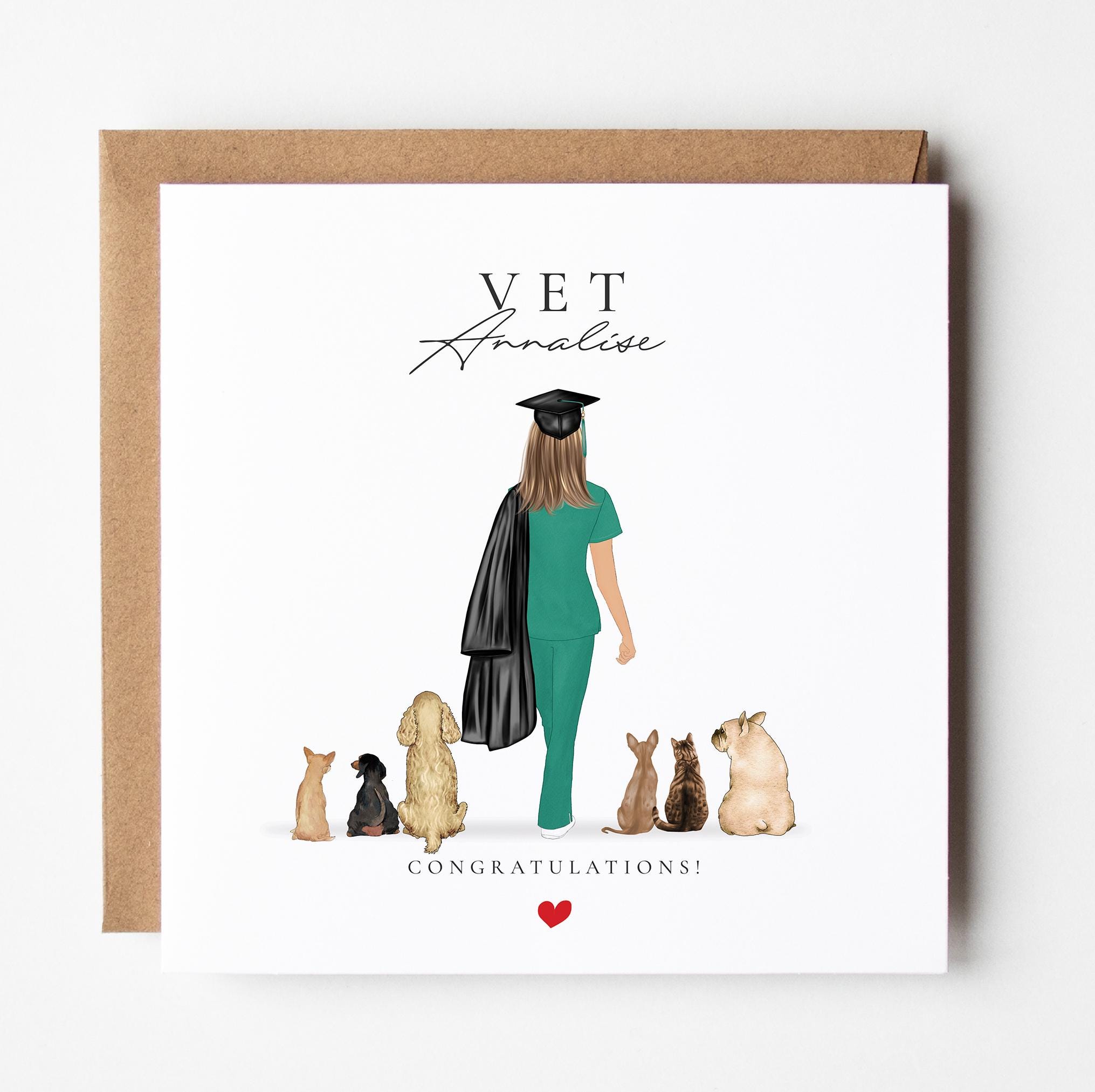 Unique Vet Graduation Gift - Vet Student graduation card, Custom Illustration Gift For Becoming A Qualified Vet, DVM Gift, Veterinary Nurse