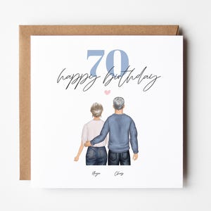 70er Jahre Geburtstagskarte für Sie, Ihn - Personalisierte Paar-Illustration, Geschenk zum 70er Jahre Geburtstag, für Mann, Frau, Eltern, älteres Paar